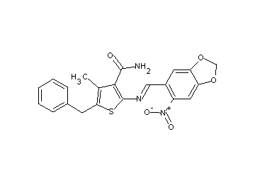 5-benzyl-4-methyl-2-{[(6-nitro-1,3-benzodioxol-5-yl)methylene]amino}-3-thiophenecarboxamide - Click Image to Close