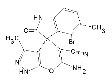 6'-amino-4-bromo-3',5-dimethyl-2-oxo-1,2-dihydro-1'H-spiro[indole-3,4'-pyrano[2,3-c]pyrazole]-5'-carbonitrile - Click Image to Close